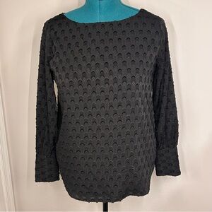 Ann Taylor Black Boatneck Textured Blouse Size S